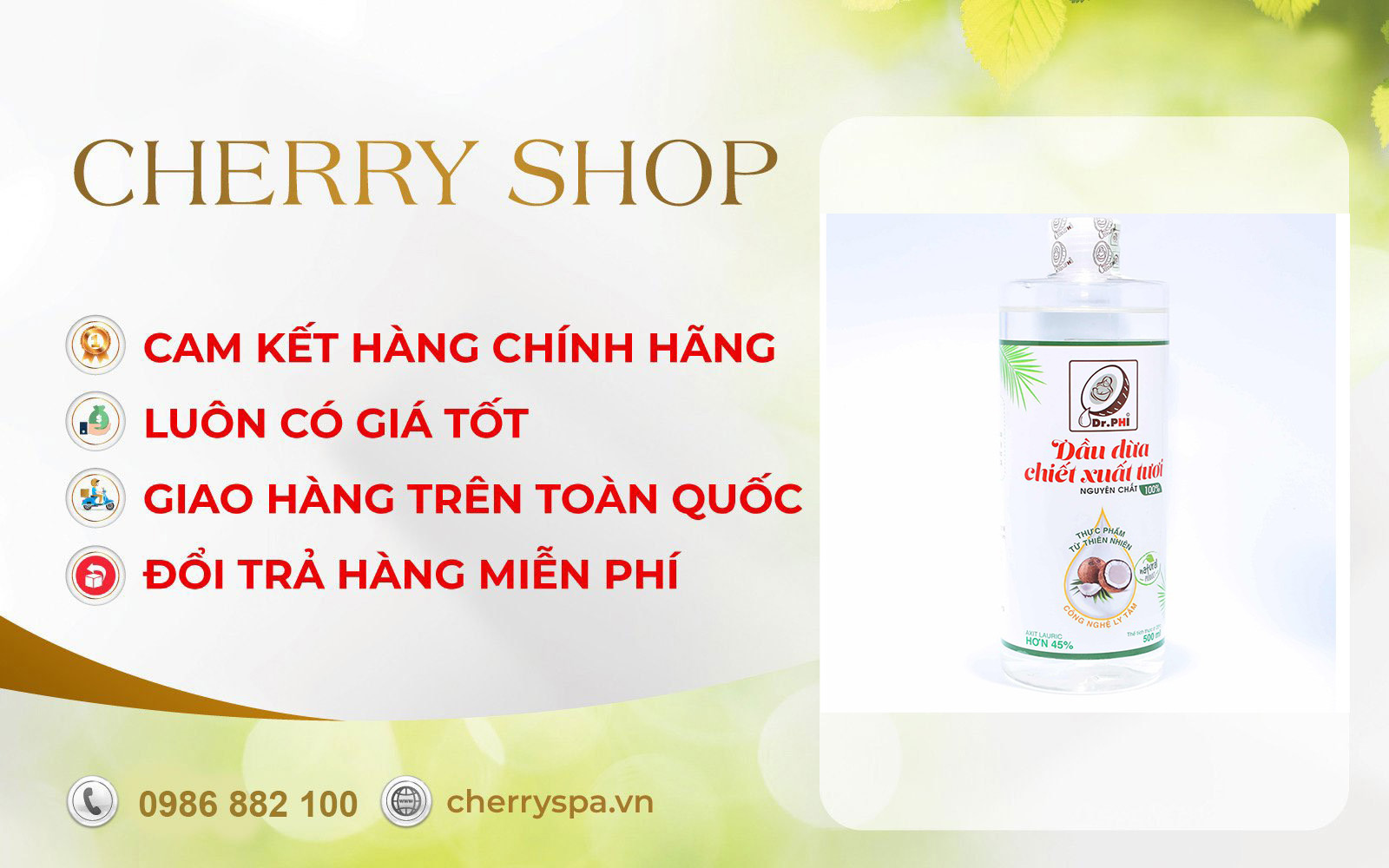 cherry spa đổi trả hàng Dầu dừa Dr.Phi