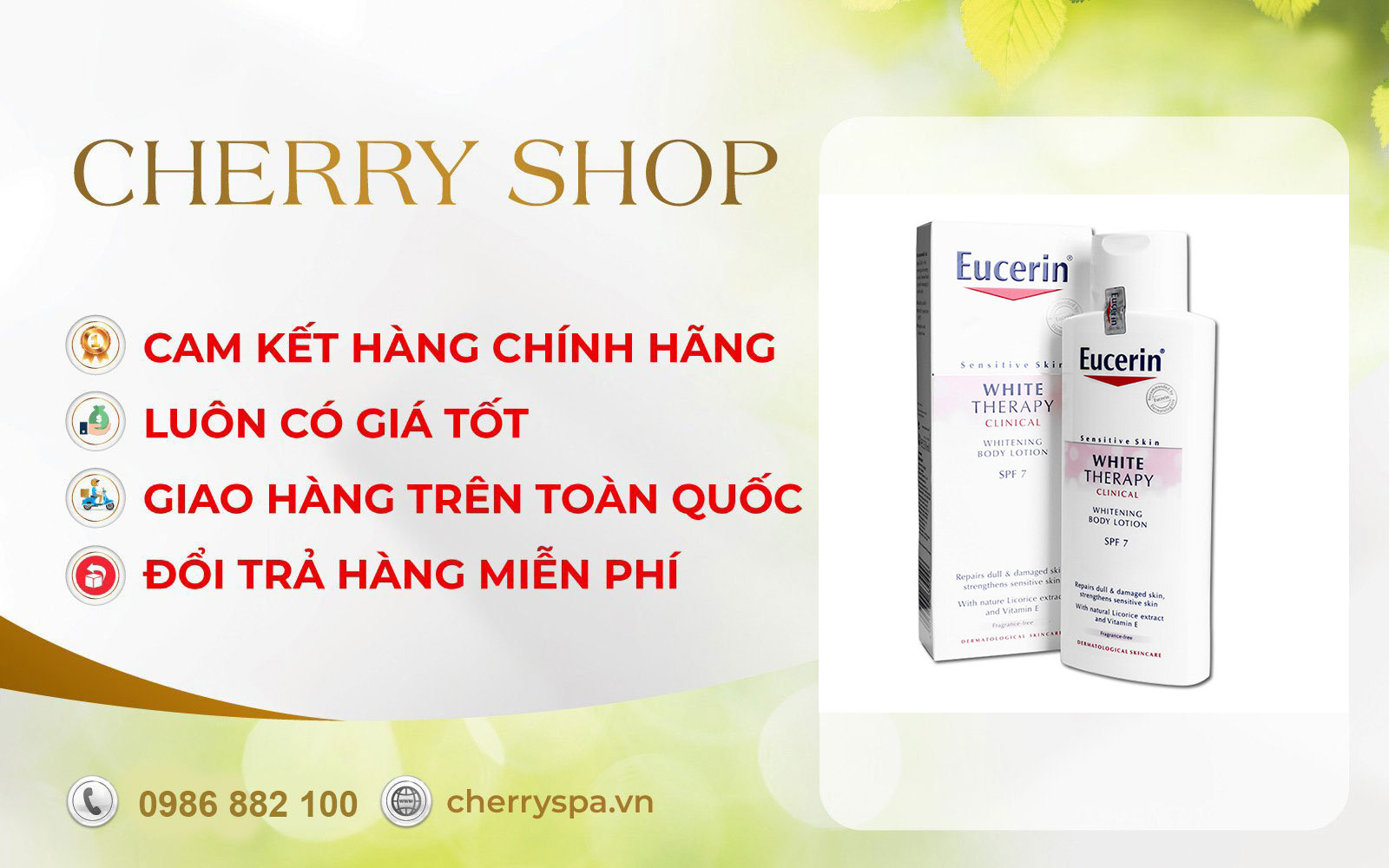 cherry spa đổi trả hàng Eucerin White Therapy Body Lotion SPF 7
