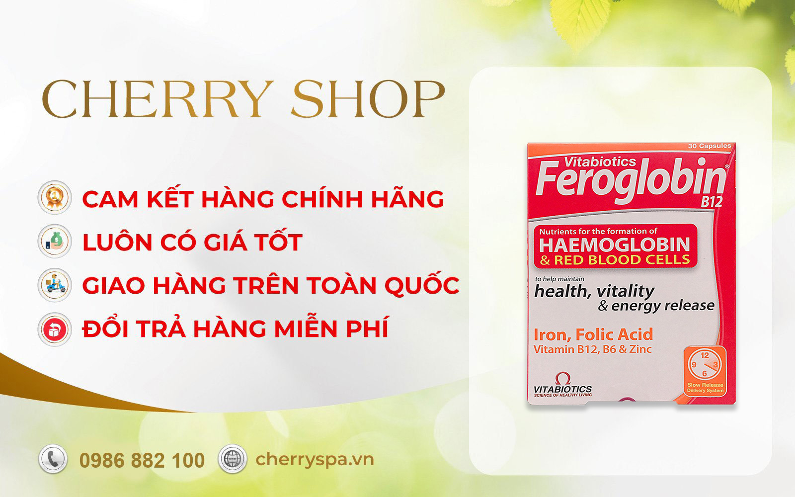 cherry spa đổi trả hàng Vitabiotics Feroglobin B12
