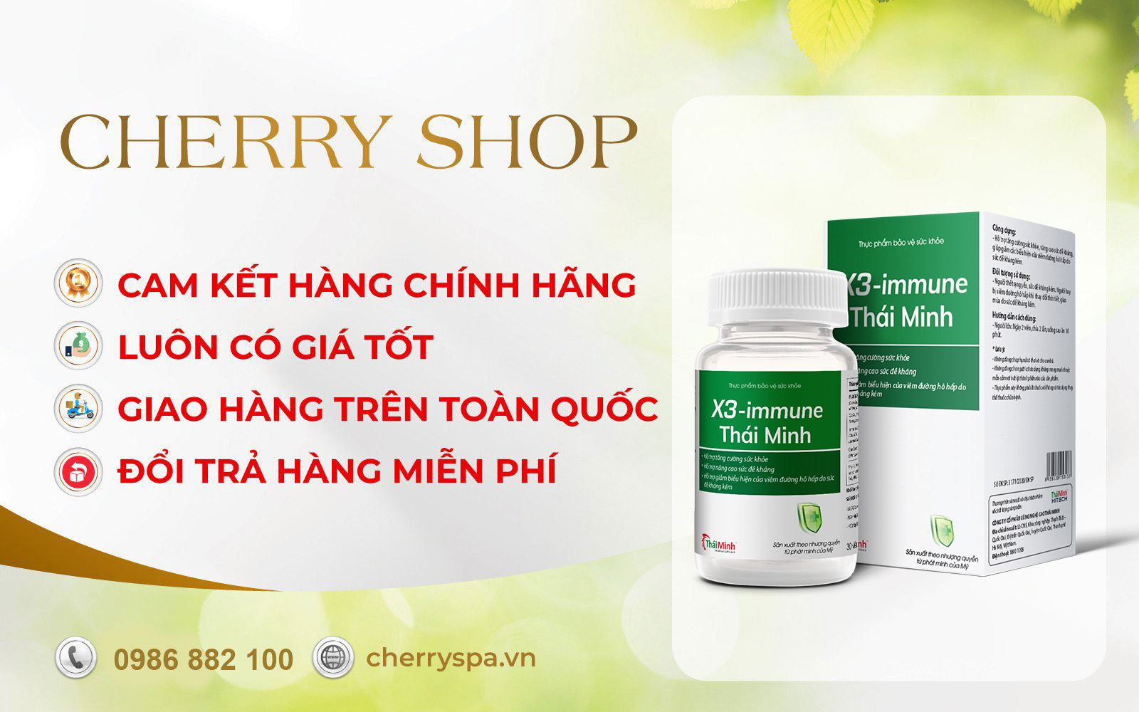 cherry spa đổi trả sản phẩm X3 Immune Thái Minh